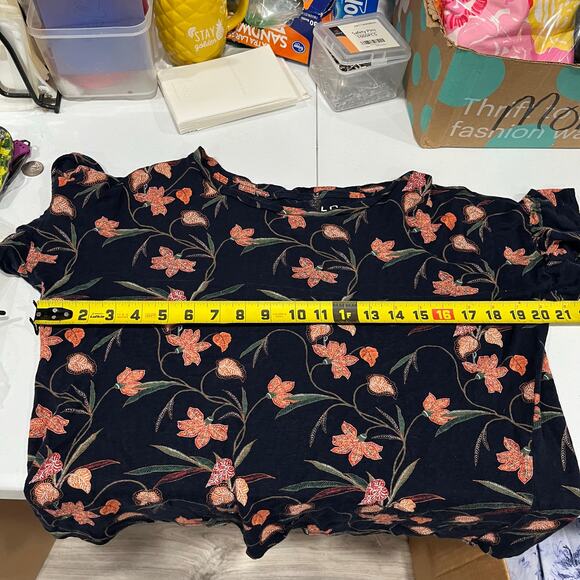 Loft Navy Floral 100% Linen Ruffle Sleeve Shirt Blouse Womens Small - Picture 7 of 8